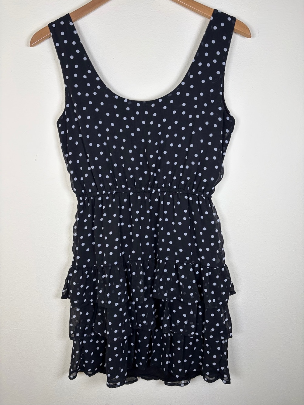 BeBop Small Black White Polka Dot Ruffle Mini Dress Sleeveless - Picture 7 of 12